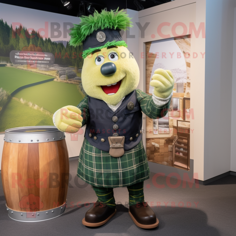 Olive Bagpipe mascot costume character dressed with a Mom Jeans and Cufflinks Olive Bagpipe mascot costume character dressed with a Mom Jeans and Cufflinks
