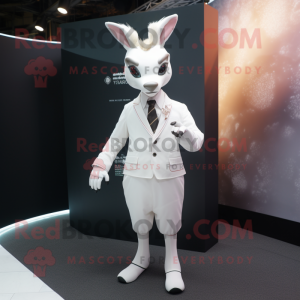 White Roe Deer mascot costume character dressed with a Suit and Hairpins