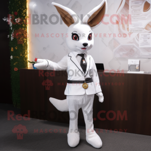 White Roe Deer mascot costume character dressed with a Suit and Hairpins