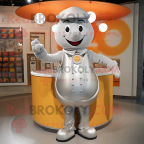 Silver Apricot mascot costume character dressed with a Henley Tee and Cummerbunds