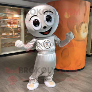 Silver Apricot mascot costume character dressed with a Henley Tee and Cummerbunds