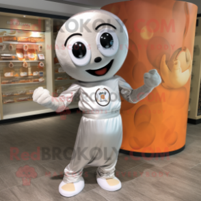 Silver Apricot mascot costume character dressed with a Henley Tee and Cummerbunds