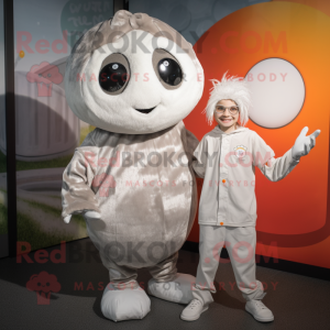 Silver Apricot mascot costume character dressed with a Henley Tee and Cummerbunds