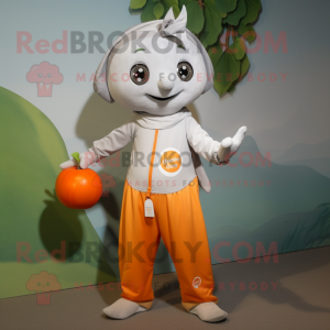 Silver Apricot mascot costume character dressed with a Henley Tee and Cummerbunds