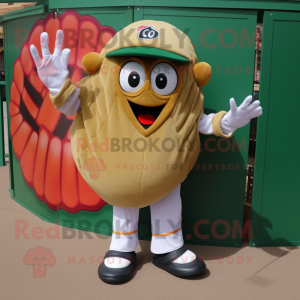 Olive Fried Calamari mascot costume character dressed with a Baseball Tee and Foot pads