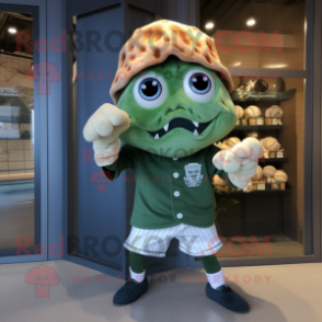 Olive Fried Calamari mascot costume character dressed with a Baseball Tee and Foot pads