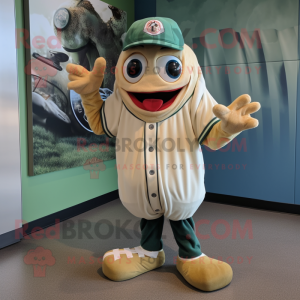 Olive Fried Calamari mascot costume character dressed with a Baseball Tee and Foot pads