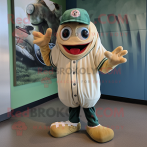 Olive Fried Calamari mascot costume character dressed with a Baseball Tee and Foot pads