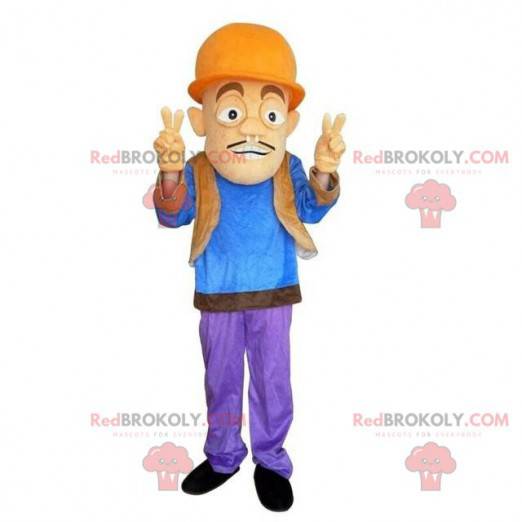 Mascotte dell'operaio, uomo con un casco da costruzione -