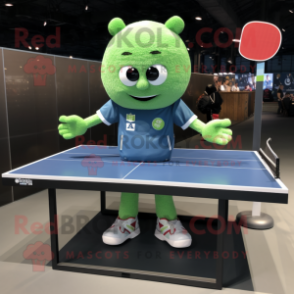 Green Ping Pong Table mascot costume character dressed with a Denim Shorts and Smartwatches