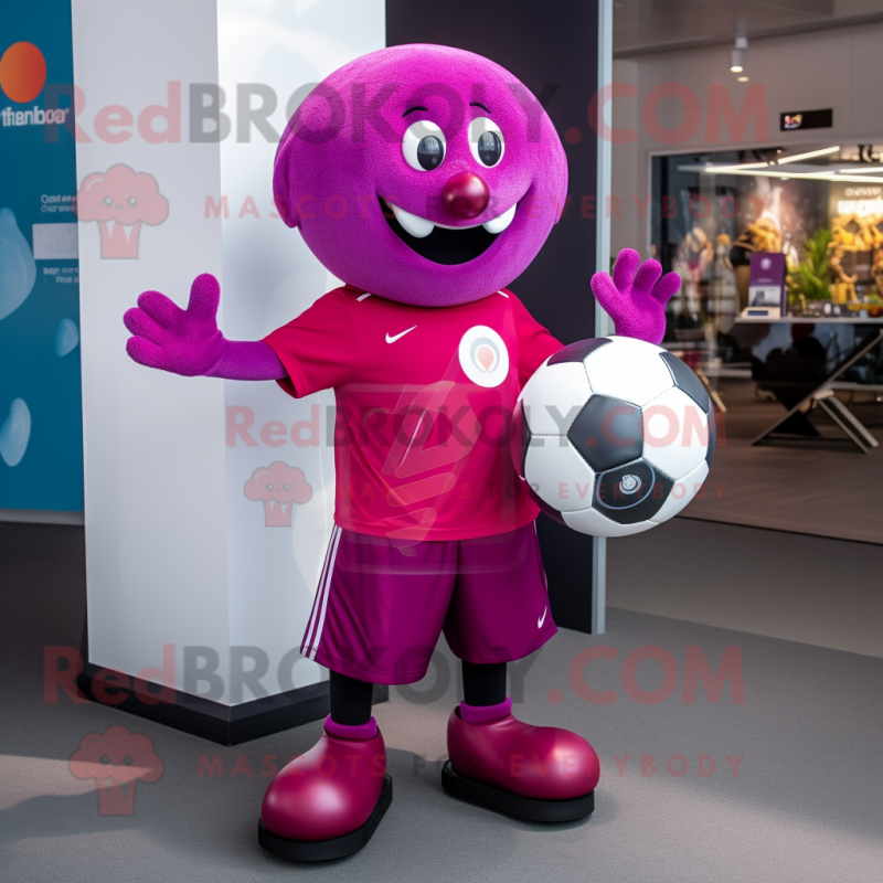 Magenta Soccer Ball mascot costume character dressed with a Polo Tee and Cufflinks Magenta Soccer Ball mascot costume character dressed with a Polo Tee and Cufflinks