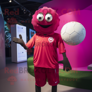 Magenta Soccer Ball mascot costume character dressed with a Polo Tee and Cufflinks