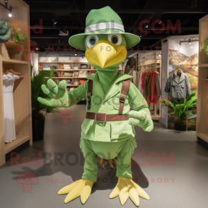 Green Archeopteryx mascot costume character dressed with a Overalls and Belts