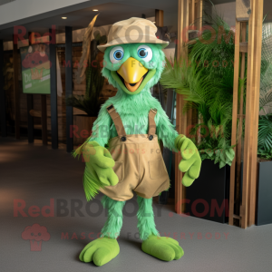 Green Archeopteryx mascot costume character dressed with a Overalls and Belts