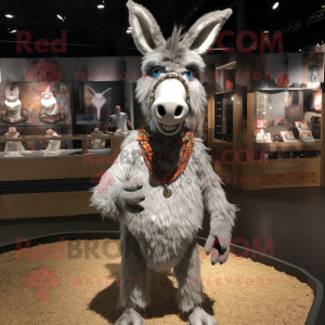 Silver Donkey mascot costume character dressed with a Bikini and Bracelets