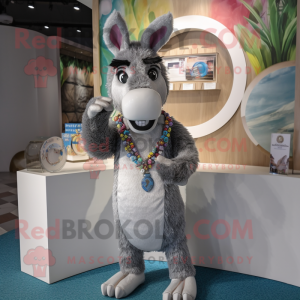 Silver Donkey mascot costume character dressed with a Bikini and Bracelets