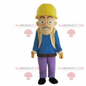 Mascote do trabalhador, homem da construção com um capacete -
