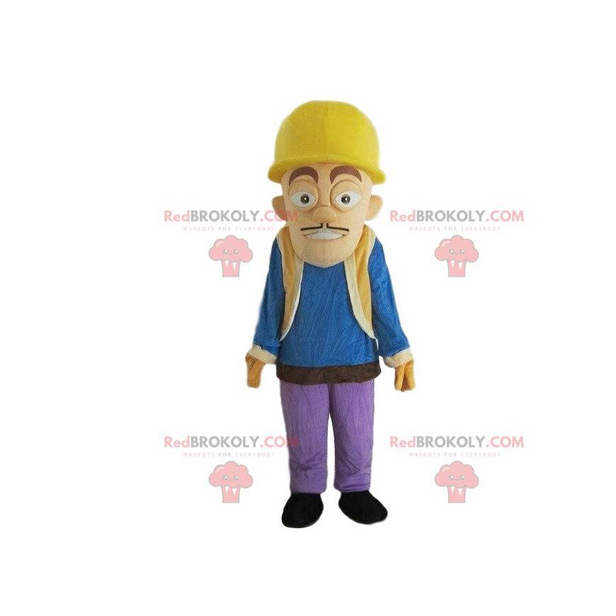 Mascotte dell'operaio, uomo della costruzione con un casco -