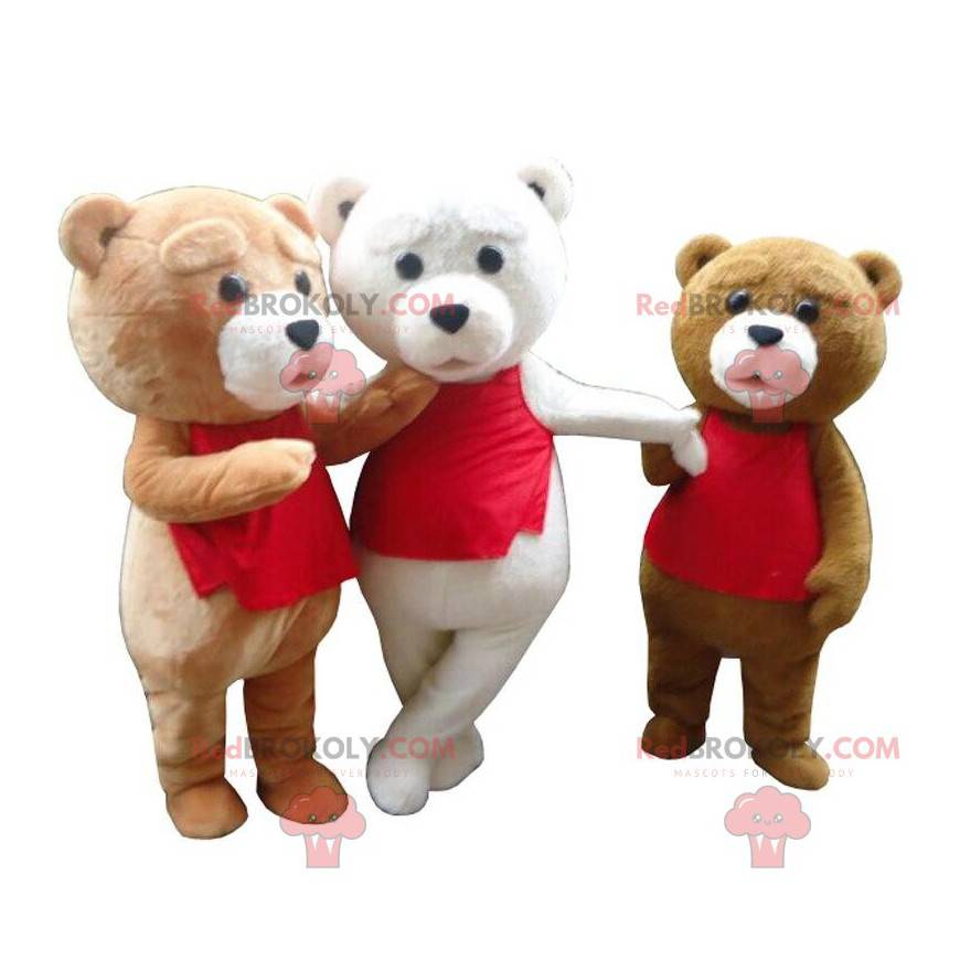 3 bear mascots, teddy bear costumes, 3 teddy bears -