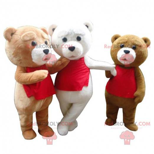 3 beer-mascottes, teddybeerkostuums, 3 teddyberen -