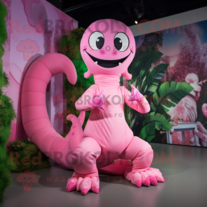 Pink Hydra mascot costume character dressed with a Jumpsuit and Anklets