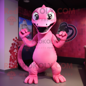 Pink Hydra mascot costume character dressed with a Jumpsuit and Anklets