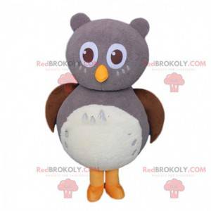 Gigante mascotte gufo grigio e bianco, costume da gufo -