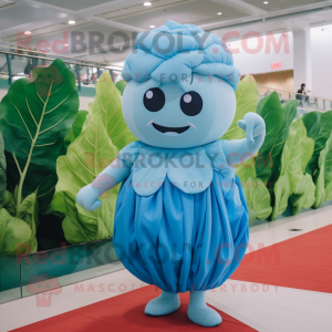 Sky Blue Cabbage mascot costume character dressed with a One-Piece Swimsuit and Wraps