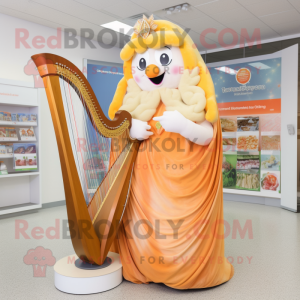 Peach Celtic Harp mascot costume character dressed with a Wrap Skirt and Rings