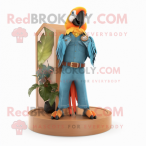 Peach Macaw mascot costume character dressed with a Bootcut Jeans and Watches