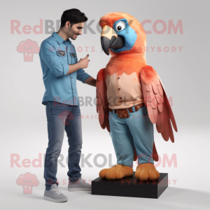 Peach Macaw mascot costume character dressed with a Bootcut Jeans and Watches
