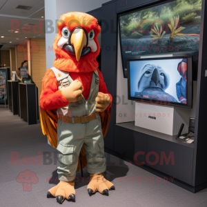 Peach Macaw mascot costume character dressed with a Bootcut Jeans and Watches