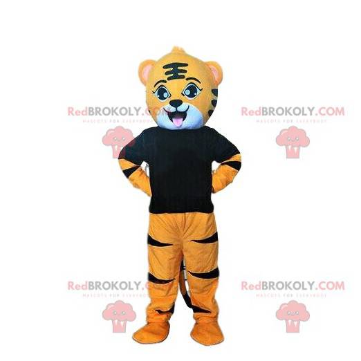 Orange, weißes und schwarzes Tigermaskottchen, Katzenkostüm -