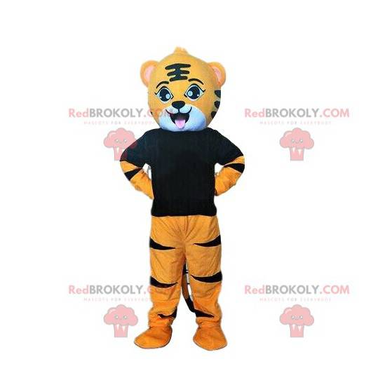 Orange, white and black tiger mascot, feline costume -