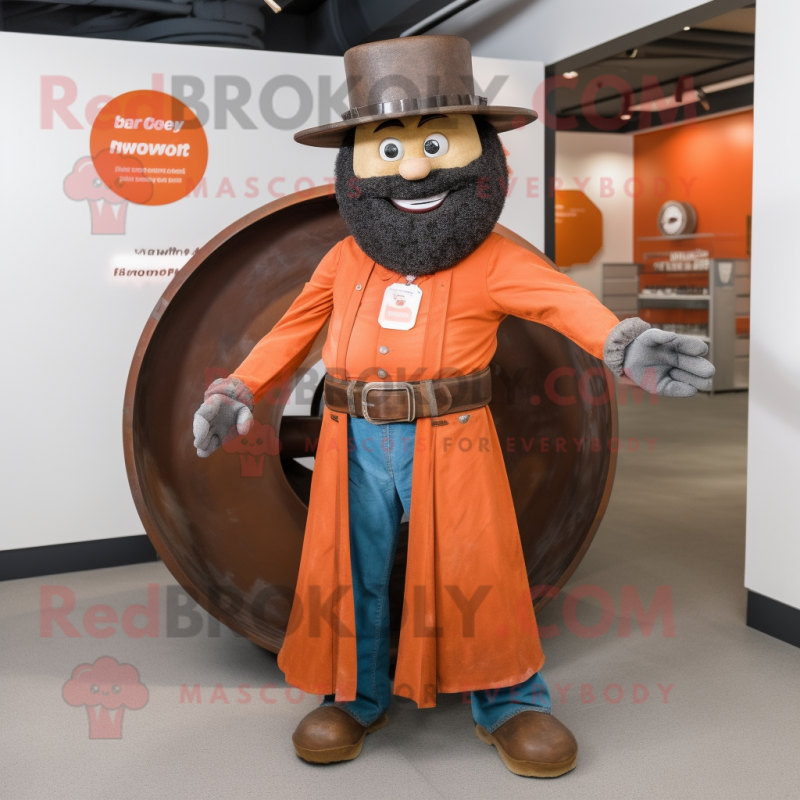 Rust Ring Master mascot costume character dressed with a Jeans and Belts Rust Ring Master mascot costume character dressed with a Jeans and Belts