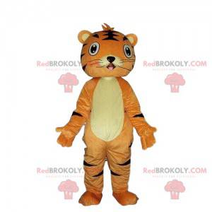 Orange and black tiger mascot, orange feline costume -