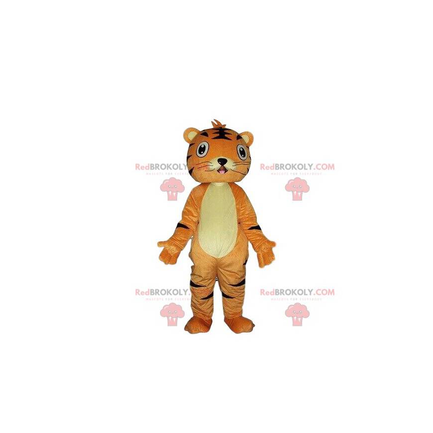 Mascotte tigre arancione e nera, costume felino arancione -