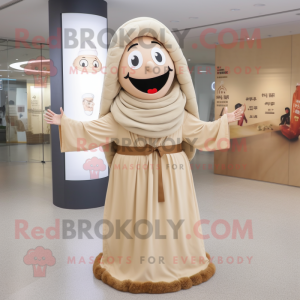 Beige Fried Rice mascot costume character dressed with a Maxi Dress and Berets