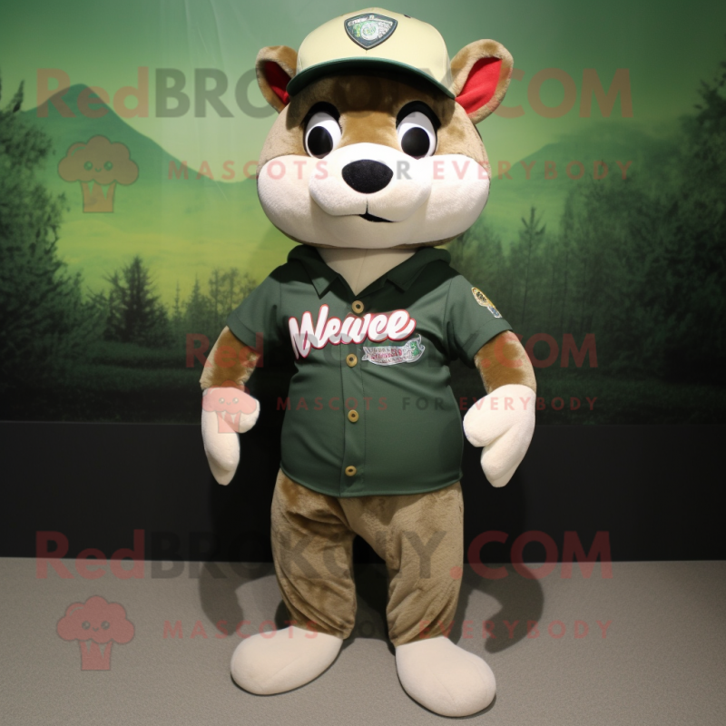 Olive Weasel mascot costume character dressed with a Baseball Tee and Ties