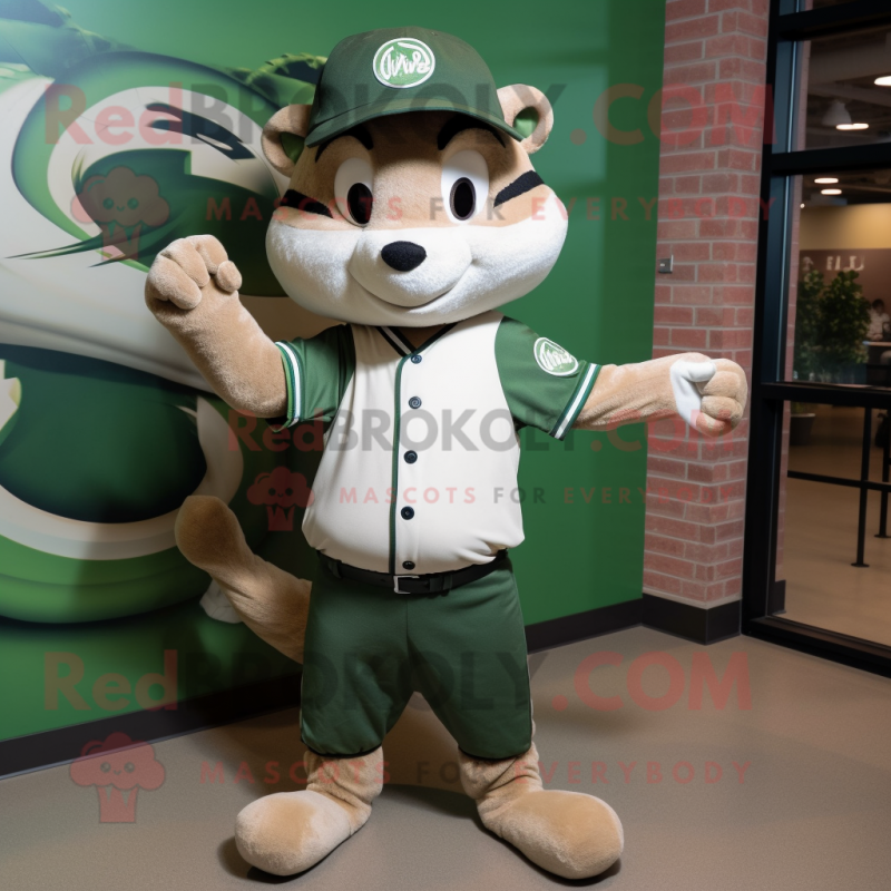 Olive Weasel mascot costume character dressed with a Baseball Tee and Ties