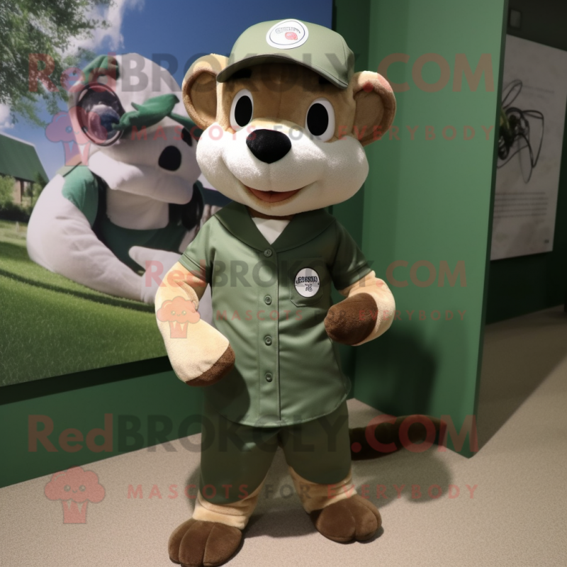 Olive Weasel mascot costume character dressed with a Baseball Tee and Ties