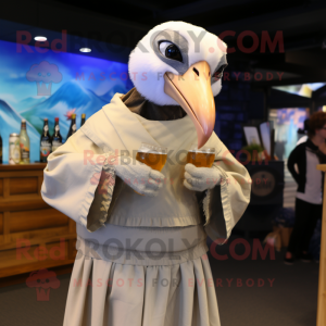 Beige Albatross mascot costume character dressed with a Cocktail Dress and Wraps