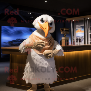 Beige Albatross mascot costume character dressed with a Cocktail Dress and Wraps