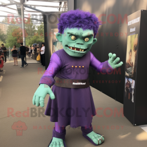 Purple Frankenstein'S Monster mascot costume character dressed with a Sheath Dress and Headbands