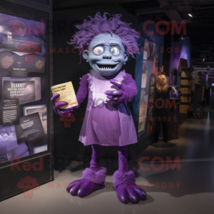 Purple Frankenstein'S Monster mascot costume character dressed with a Sheath Dress and Headbands