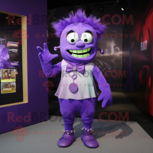 Purple Frankenstein'S Monster mascot costume character dressed with a Sheath Dress and Headbands