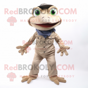 Beige Frog mascot costume character dressed with a Bootcut Jeans and Hair clips