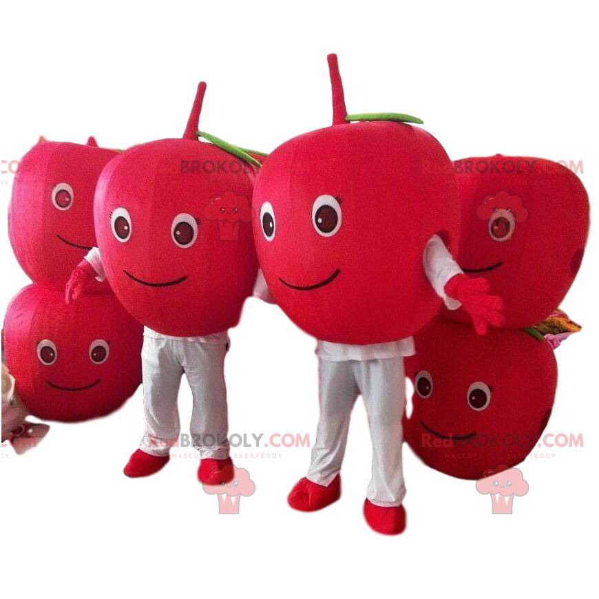 2 mascottes de cerises rouges, 2 fruits rouges, pommes rouges -