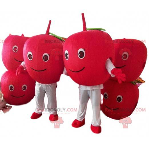 2 maskoti červených třešní, 2 červené plody, červená jablka -