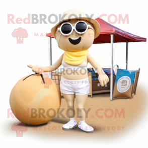 Cream Petanque Ball mascot costume character dressed with a Bikini and Messenger bags